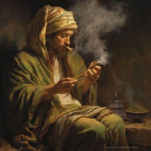 des vieillards d'il y a plusieurs siècles fumant du haschisch
